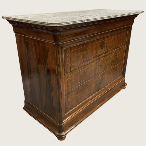 french inlaid rosewood marble top commode - CATEGORY: ANTIQUE CHEST OF DRAWERS - DATED 19TH CENTURY