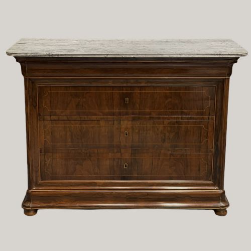 FRENCH INLAID ROSEWOOD MARBLE TOP COMMODE - ADDITIONAL PHOTO 1