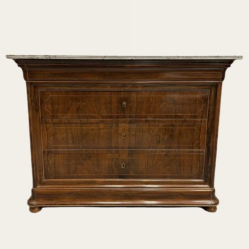 FRENCH INLAID ROSEWOOD MARBLE TOP COMMODE - ADDITIONAL PHOTO 2