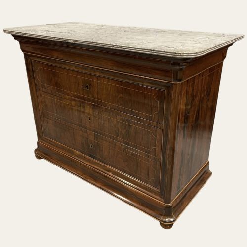 FRENCH INLAID ROSEWOOD MARBLE TOP COMMODE - ADDITIONAL PHOTO 3
