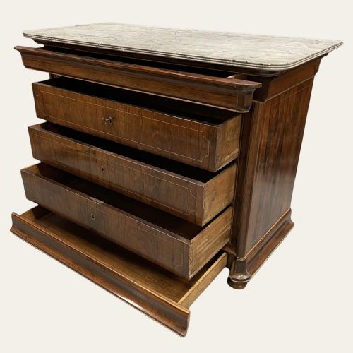FRENCH INLAID ROSEWOOD MARBLE TOP COMMODE - ADDITIONAL PHOTO 5