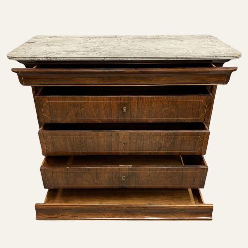 FRENCH INLAID ROSEWOOD MARBLE TOP COMMODE - ADDITIONAL PHOTO 6