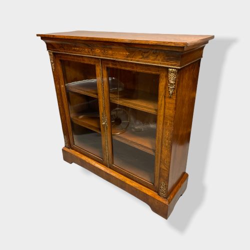 english walnut and marquetry glazed bookcase - CATEGORY: ANTIQUE BOOKCASES - DATED 19TH CENTURY