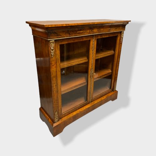 ENGLISH WALNUT AND MARQUETRY GLAZED BOOKCASE - ADDITIONAL PHOTO 1