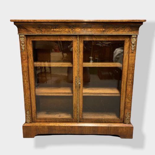 ENGLISH WALNUT AND MARQUETRY GLAZED BOOKCASE - ADDITIONAL PHOTO 2