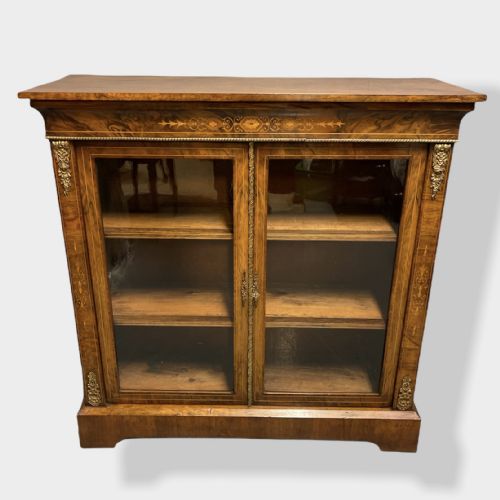 ENGLISH WALNUT AND MARQUETRY GLAZED BOOKCASE - ADDITIONAL PHOTO 8