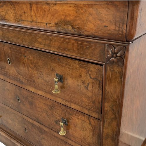 BURR WALNUT AND INLAID MARBLE TOP COMMODE - ADDITIONAL PHOTO 3