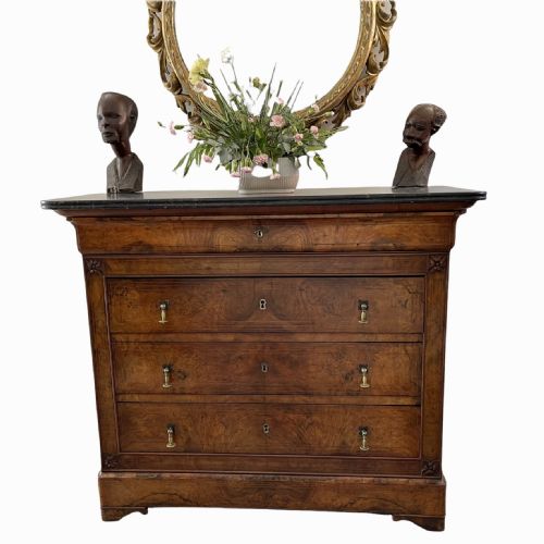 BURR WALNUT AND INLAID MARBLE TOP COMMODE - ADDITIONAL PHOTO 1