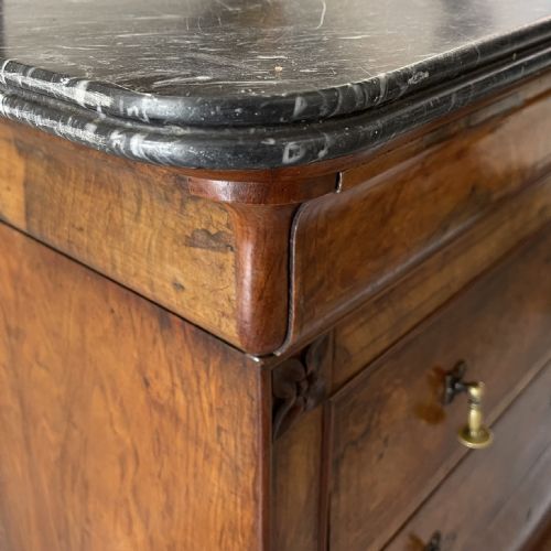 BURR WALNUT AND INLAID MARBLE TOP COMMODE - ADDITIONAL PHOTO 2