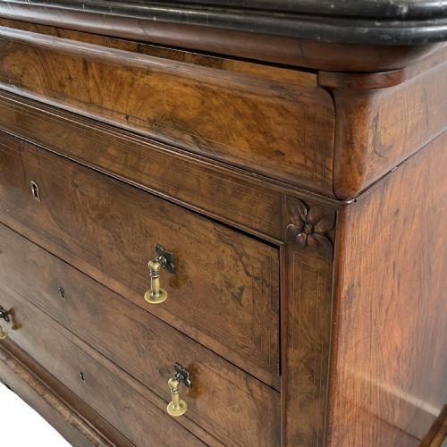 BURR WALNUT AND INLAID MARBLE TOP COMMODE - ADDITIONAL PHOTO 4