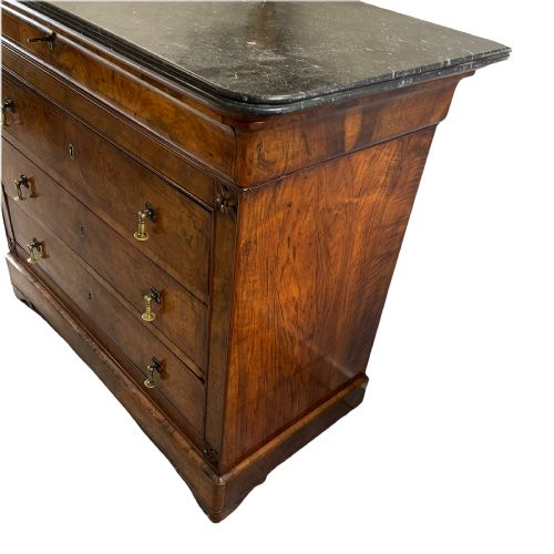 BURR WALNUT AND INLAID MARBLE TOP COMMODE - ADDITIONAL PHOTO 6