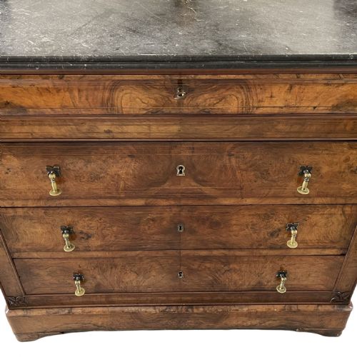 BURR WALNUT AND INLAID MARBLE TOP COMMODE - ADDITIONAL PHOTO 10