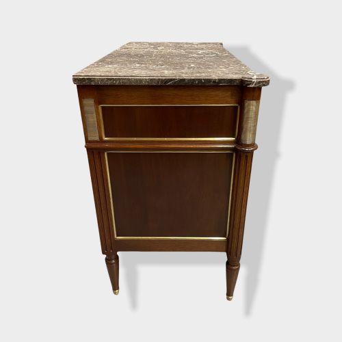 MAHOGANY AND BRASS INLAID DIRECTOIRE MARBLE TOP COMMODE - ADDITIONAL PHOTO 8