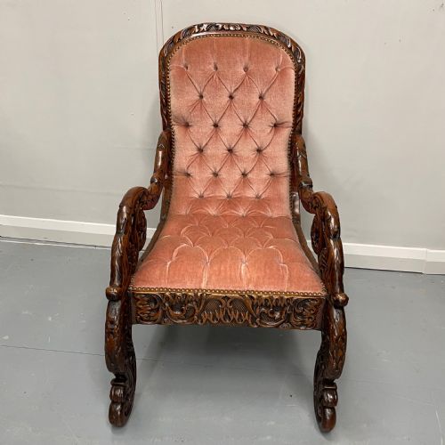 CARVED WALNUT BUTTON BACK ARMCHAIR - ADDITIONAL PHOTO 5