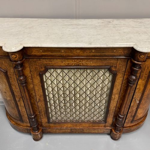 BURR WALNUT AND MARQUETRY CREDENZA WITH MARBLE TOP - ADDITIONAL PHOTO 2