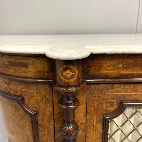 BURR WALNUT AND MARQUETRY CREDENZA WITH MARBLE TOP - ADDITIONAL PHOTO 3