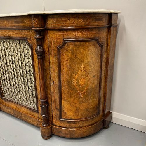 BURR WALNUT AND MARQUETRY CREDENZA WITH MARBLE TOP - ADDITIONAL PHOTO 4