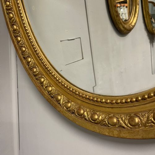 LARGE FRENCH OVAL GILT MIRROR WITH ORIGINAL GLASS - ADDITIONAL PHOTO 2