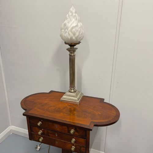 NICKEL PLATED CORINTHIAN COLUMN LAMP WITH GLASS TORCH SHADE - ADDITIONAL PHOTO 2