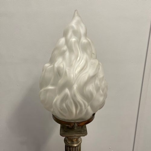 NICKEL PLATED CORINTHIAN COLUMN LAMP WITH GLASS TORCH SHADE - ADDITIONAL PHOTO 3