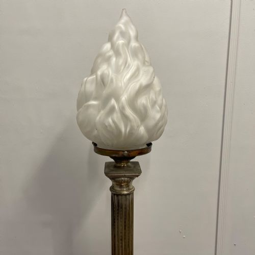 NICKEL PLATED CORINTHIAN COLUMN LAMP WITH GLASS TORCH SHADE - ADDITIONAL PHOTO 5