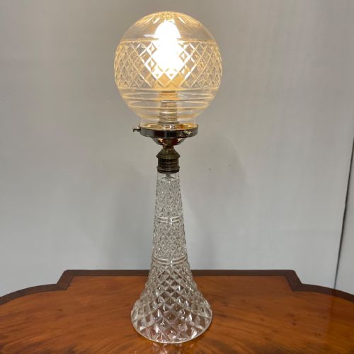 cut and pressed glass globe table lamp - CATEGORY: ANTIQUE LIGHTING - DATED 1930