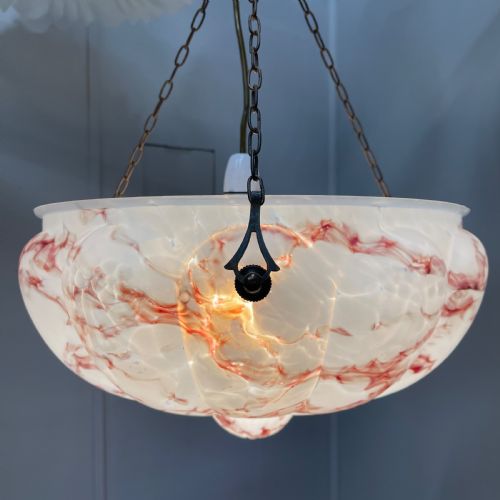hand painted marble effect plafonnier pendant shade - CATEGORY: ANTIQUE LIGHTING - DATED 1930