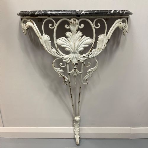 FRENCH MARBLE TOP WROUGHT IRON DEMI LUNE CONSOLE TABLE - ADDITIONAL PHOTO 1