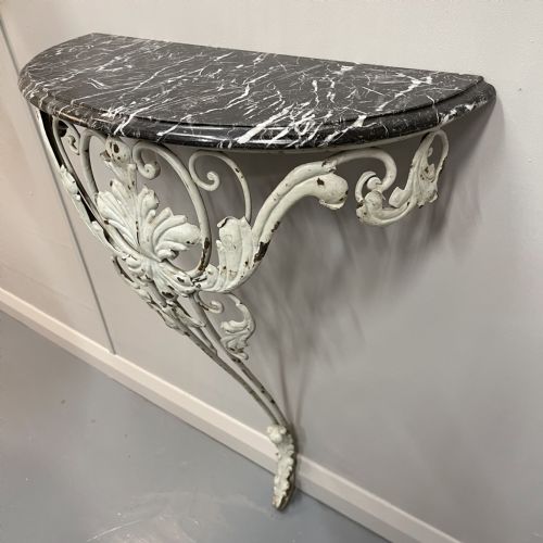 FRENCH MARBLE TOP WROUGHT IRON DEMI LUNE CONSOLE TABLE - ADDITIONAL PHOTO 4