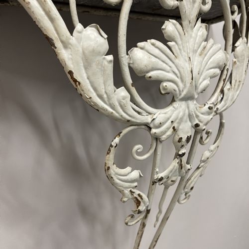 FRENCH MARBLE TOP WROUGHT IRON DEMI LUNE CONSOLE TABLE - ADDITIONAL PHOTO 5