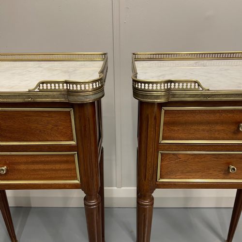 PAIR OF FRENCH EMPIRE STYLE INLAID BEDSIDE LAMP TABLES - ADDITIONAL PHOTO 2