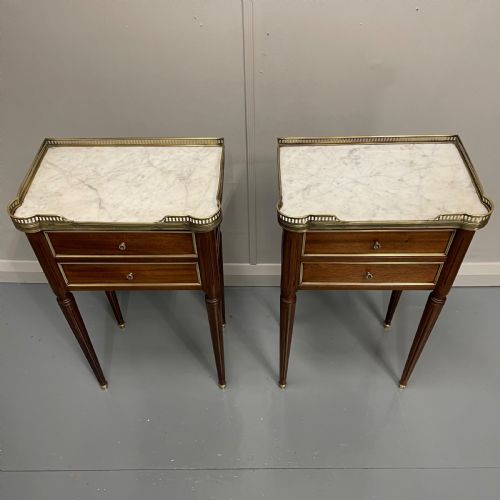 PAIR OF FRENCH EMPIRE STYLE INLAID BEDSIDE LAMP TABLES - ADDITIONAL PHOTO 6