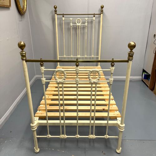 VICTORIAN SINGLE PAINTED BRASS AND IRON BED WITH SLATS - ADDITIONAL PHOTO 2