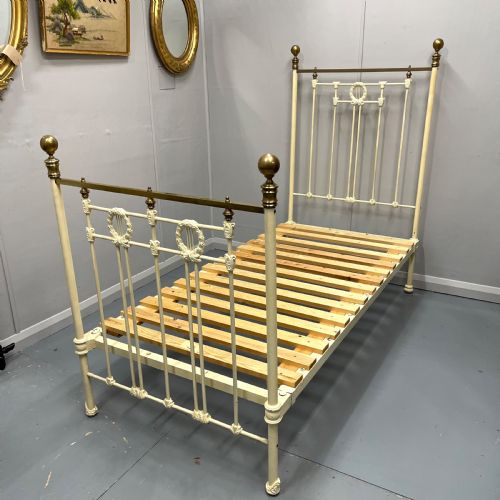 VICTORIAN SINGLE PAINTED BRASS AND IRON BED WITH SLATS - ADDITIONAL PHOTO 9