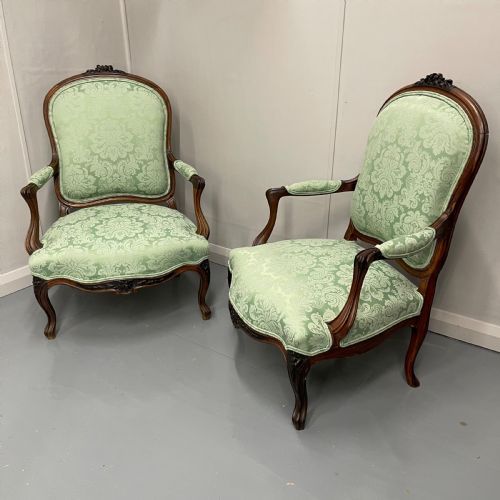 large pair of newly upholstered french armchairs - CATEGORY: ANTIQUE CHAIRS - DATED 19TH CENTURY