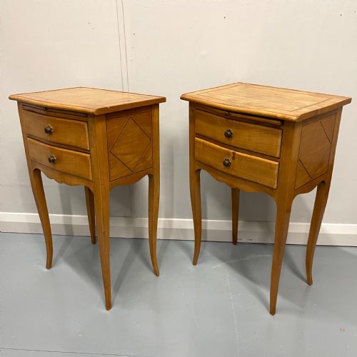 pair of french ash inlaid bedside lamp tables - CATEGORY: ANTIQUE CUPBOARDS - DATED 1920