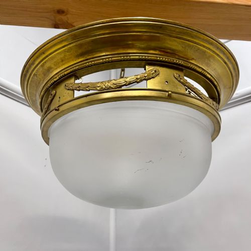 FRENCH EMPIRE BRASS FROSTED GLASS HANGING SHADE - ADDITIONAL PHOTO 1