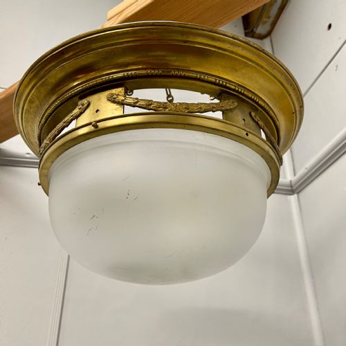 FRENCH EMPIRE BRASS FROSTED GLASS HANGING SHADE - ADDITIONAL PHOTO 2
