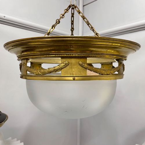 FRENCH EMPIRE BRASS FROSTED GLASS HANGING SHADE - ADDITIONAL PHOTO 5