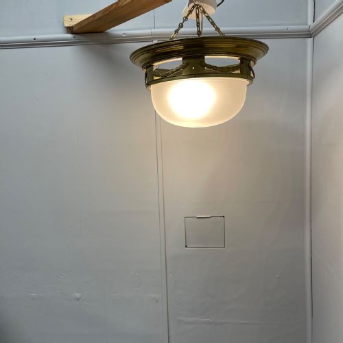 FRENCH EMPIRE BRASS FROSTED GLASS HANGING SHADE - ADDITIONAL PHOTO 6