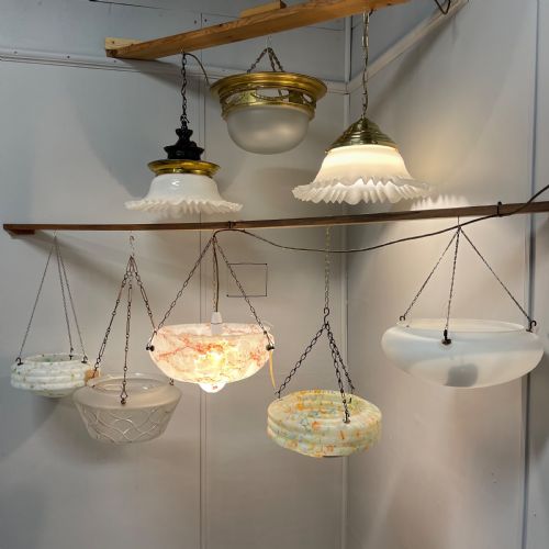 FRENCH EMPIRE BRASS FROSTED GLASS HANGING SHADE - ADDITIONAL PHOTO 7