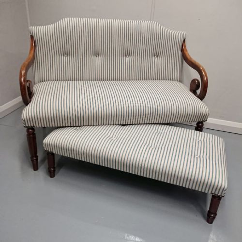 buttoned stripe ticking window seat with stool - CATEGORY: ANTIQUE SOFAS - DATED GEORGIAN