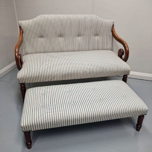 BUTTONED STRIPE TICKING WINDOW SEAT WITH STOOL - ADDITIONAL PHOTO 1