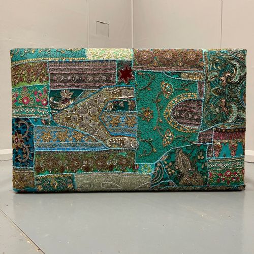 LARGE INDIAN PATCHWORK TAPESTRY FOOTSTOOL - ADDITIONAL PHOTO 1