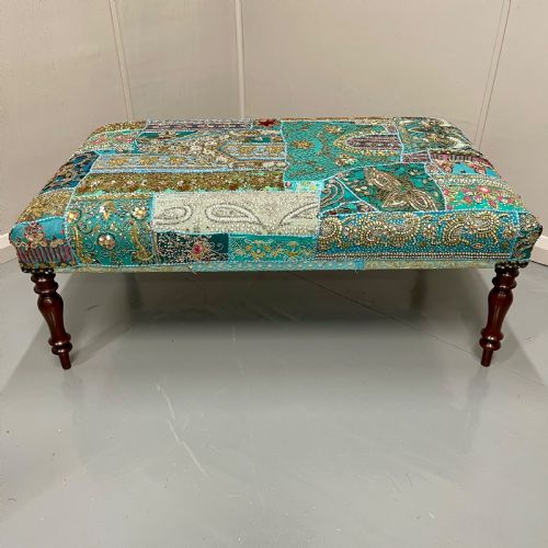 LARGE INDIAN PATCHWORK TAPESTRY FOOTSTOOL - ADDITIONAL PHOTO 4