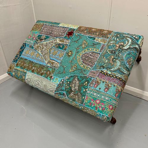 LARGE INDIAN PATCHWORK TAPESTRY FOOTSTOOL - ADDITIONAL PHOTO 5