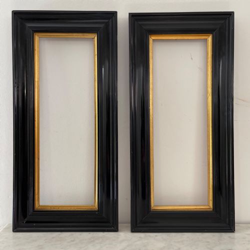 pair of black lacquered pier mirrors - CATEGORY: ANTIQUE MIRRORS - DATED 19TH CENTURY