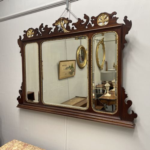 UNUSUAL GEORGE II TRIPLE PLATE PARCEL GILT OVER MANTLE MIRROR - ADDITIONAL PHOTO 1