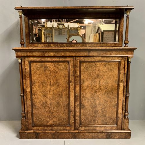 burr walnut cabinet with mirror back - CATEGORY: ANTIQUE CABINETS - DATED 19TH CENTURY