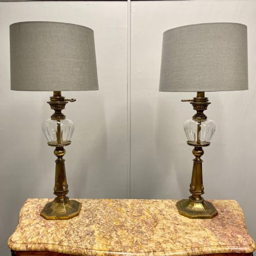 pair of brass and cut glass table lamps - CATEGORY: ANTIQUE LIGHTING - DATED 1930